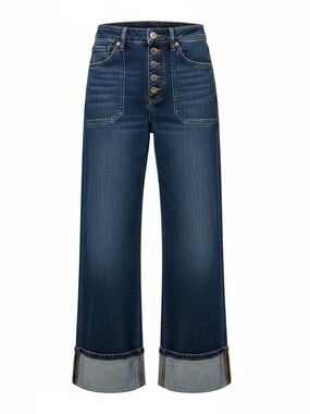 Risen Wide-Leg Dark Blue Women’s Jeans with Button Fly